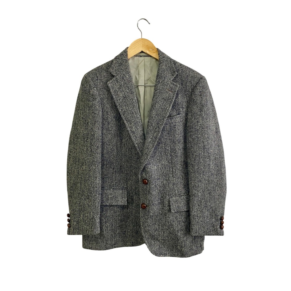 VTG Stanley Blacker Harris Tweed Herringbone Blazer Wool Jacket Dark Academia
